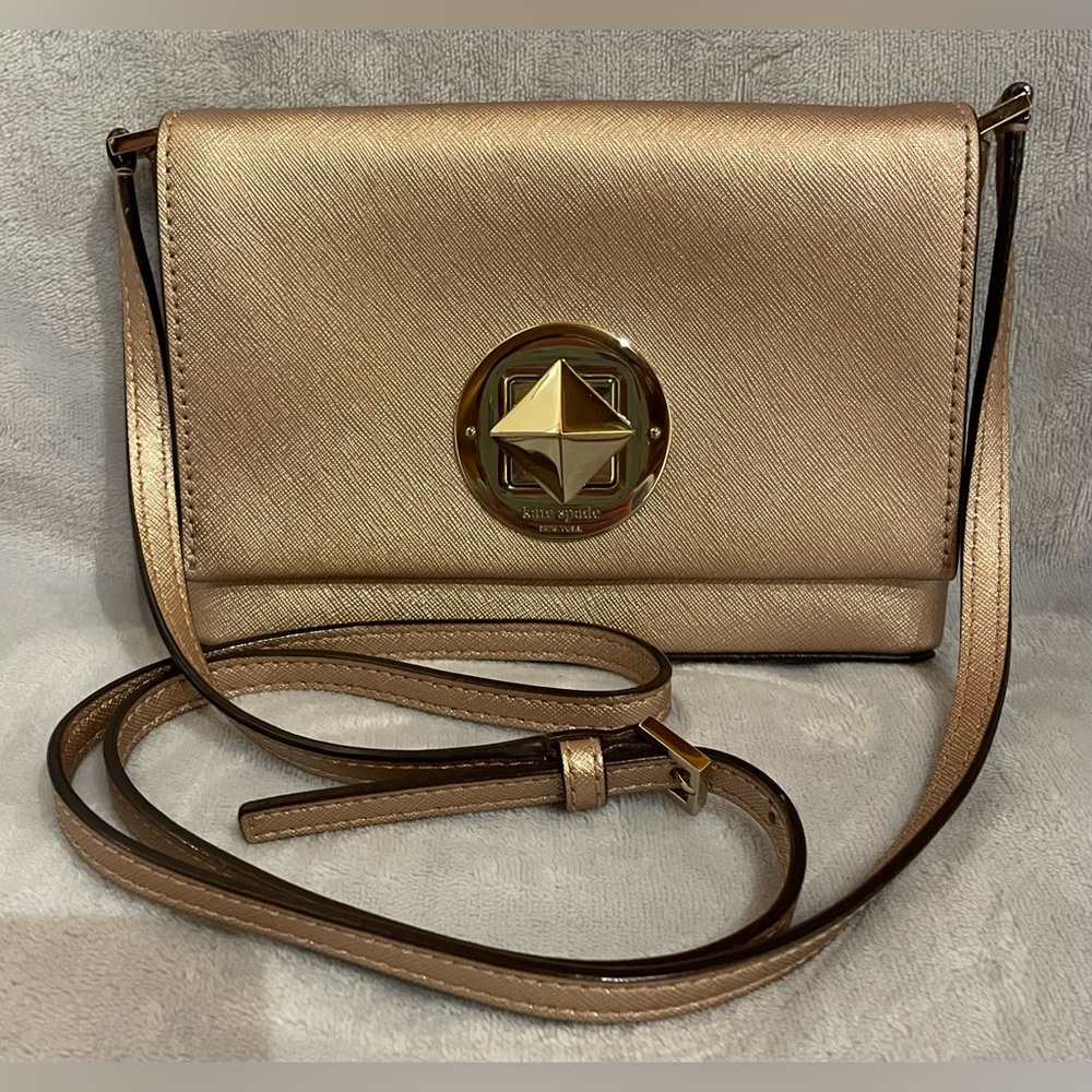 Kate Spade Sally Newbury Lane Rose Gold Crossbody Clutch Metallic Evening
